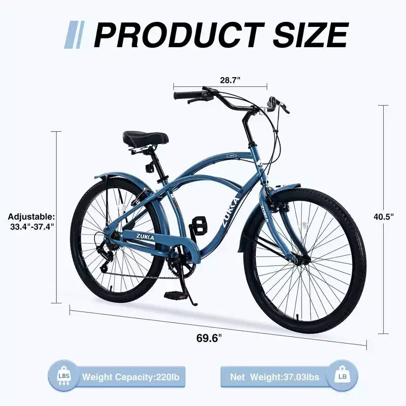Okak Bici Cruiser da Spiaggia da 26 pollici con Sistema a 7 velocità, Bici da Uomo con Freni a V Anteriori e Posteriori, Bicicletta con Telaio in Metallo per Adolescenti e Adulti