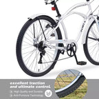 Okak Bici Cruiser da Spiaggia da 26 pollici con Sistema a 7 velocità, Bici da Uomo con Freni a V Anteriori e Posteriori, Bicicletta con Telaio in Metallo per Adolescenti e Adulti