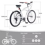 Okak Bici Cruiser da Spiaggia da 26 pollici con Sistema a 7 velocità, Bici da Uomo con Freni a V Anteriori e Posteriori, Bicicletta con Telaio in Metallo per Adolescenti e Adulti
