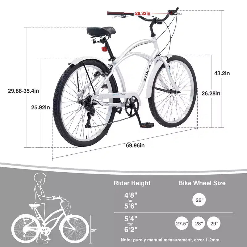 Okak Bici Cruiser da Spiaggia da 26 pollici con Sistema a 7 velocità, Bici da Uomo con Freni a V Anteriori e Posteriori, Bicicletta con Telaio in Metallo per Adolescenti e Adulti