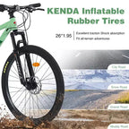 Vélo adulte Okak 26 pouces, 24 vitesses, fourche suspendue, VTT avec pneus KENDA et freins à disque, VTT à pneus larges pour hommes et femmes