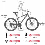 Vélo adulte Okak 26 pouces, 24 vitesses, fourche suspendue, VTT avec pneus KENDA et freins à disque, VTT à pneus larges pour hommes et femmes