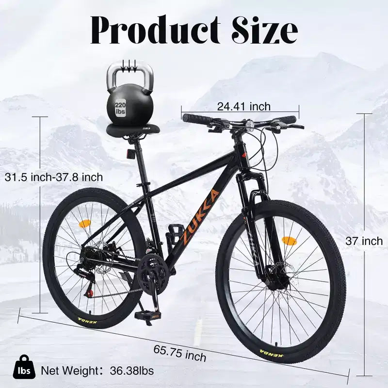 Vélo adulte Okak 26 pouces, 24 vitesses, fourche suspendue, VTT avec pneus KENDA et freins à disque, VTT à pneus larges pour hommes et femmes