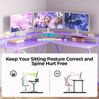 Greenstell Bureau en L de 128 cm – Surface en fibre de carbone avec lumière LED et prises de courant, table de gamer avec support d'écran et crochet pour casque