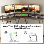 Greenstell Bureau en L de 128 cm – Surface en fibre de carbone avec lumière LED et prises de courant, table de gamer avec support d'écran et crochet pour casque