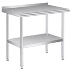 COZONY Stainless Steel Prep & Work Table with Backsplash, Heavy Duty Commercial Table with Adjustable Under Shelf for Kitchen, Restaurant, Business