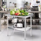 Tavolo da preparazione e lavoro in acciaio inossidabile COZONY con alzatina, tavolo commerciale resistente con ripiano inferiore regolabile per cucina, ristorante, attività commerciale