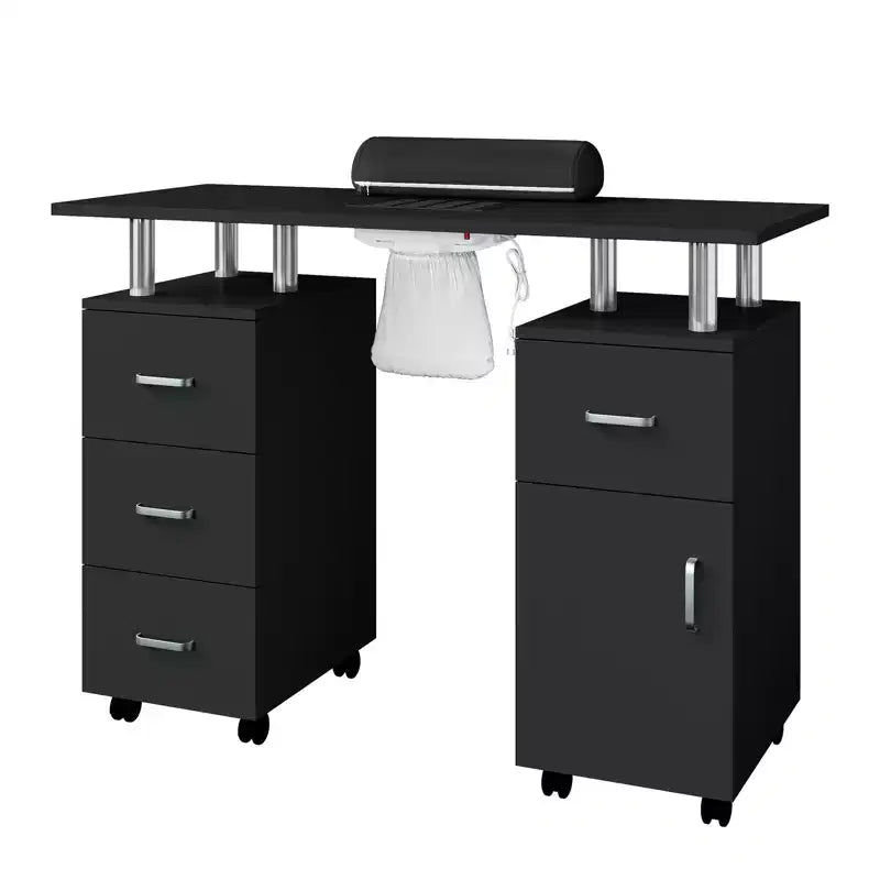 COZONY Table de manucure avec collecteur de poussière électrique, 4 tiroirs, armoire de rangement, repose-poignet et roulettes verrouillables, pour salon et maison