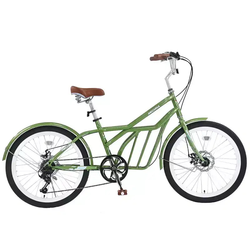 Vélo de croisière Okak 24 pouces avec grand panier, vélo adulte 6 vitesses avec cadre en acier et frein à disque, vélo de ville pour hommes et femmes