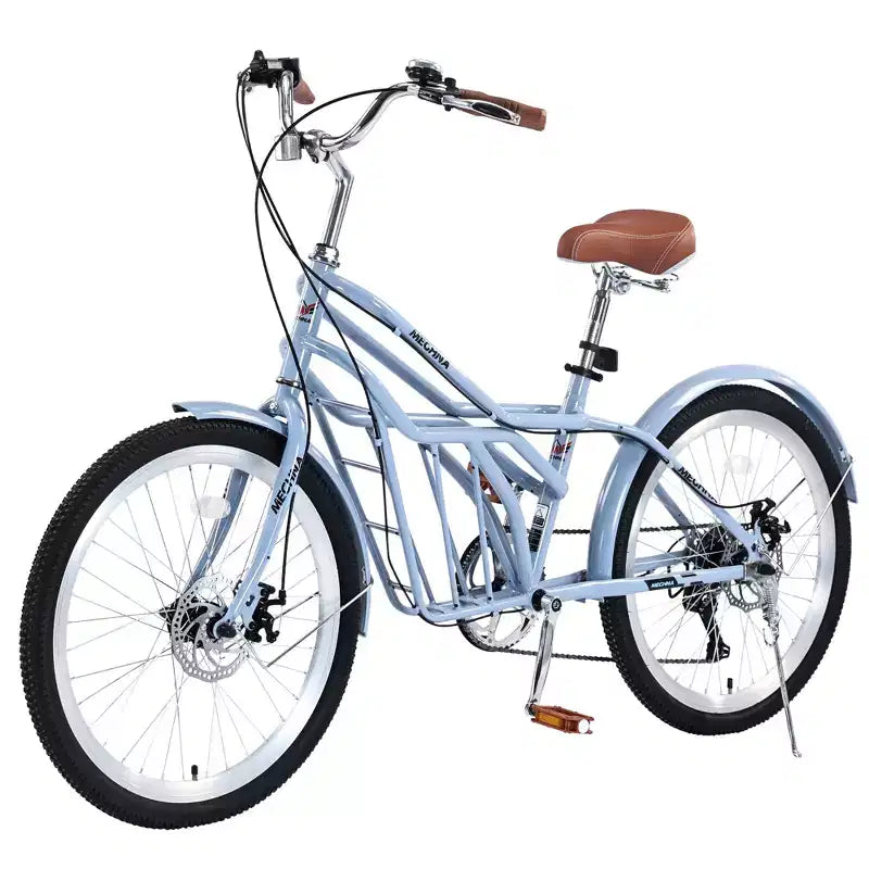 Vélo de croisière Okak 24 pouces avec grand panier, vélo adulte 6 vitesses avec cadre en acier et frein à disque, vélo de ville pour hommes et femmes