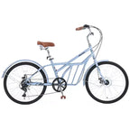 Vélo de croisière Okak 24 pouces avec grand panier, vélo adulte 6 vitesses avec cadre en acier et frein à disque, vélo de ville pour hommes et femmes