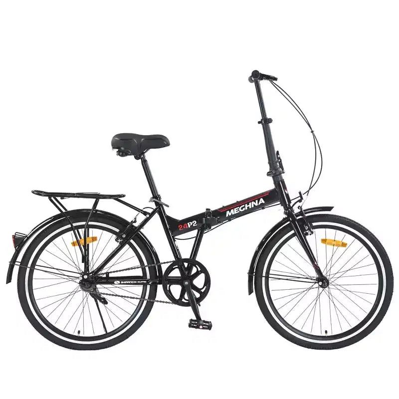 Vélo pliant Okak 24 pouces avec garde-boue et double frein en V, vélo de ville avec cadre en acier et porte-bagages, vélos de croisière pour hommes et femmes