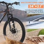 VTT Okak 24 pouces avec freins à disque doubles et suspension avant, vélo pour enfants avec 21 vitesses et cadre en acier, vélo pour garçons, filles