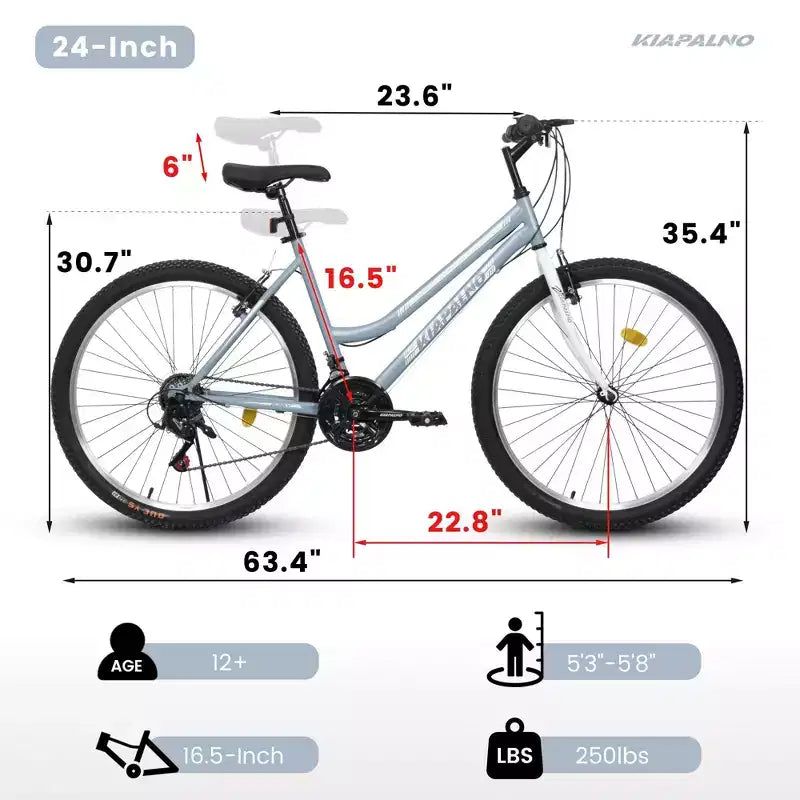 VTT Okak 24/26 pouces avec cadre en acier au carbone, vélo adulte avec système 21 vitesses et double frein en V, vélo de saleté pour adultes et adolescents