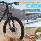 VTT Okak 26 pouces avec 21 vitesses et freins à disque mécaniques, vélo adulte avec cadre en acier à haute teneur en carbone, Dirt Bike pour enfants et adultes