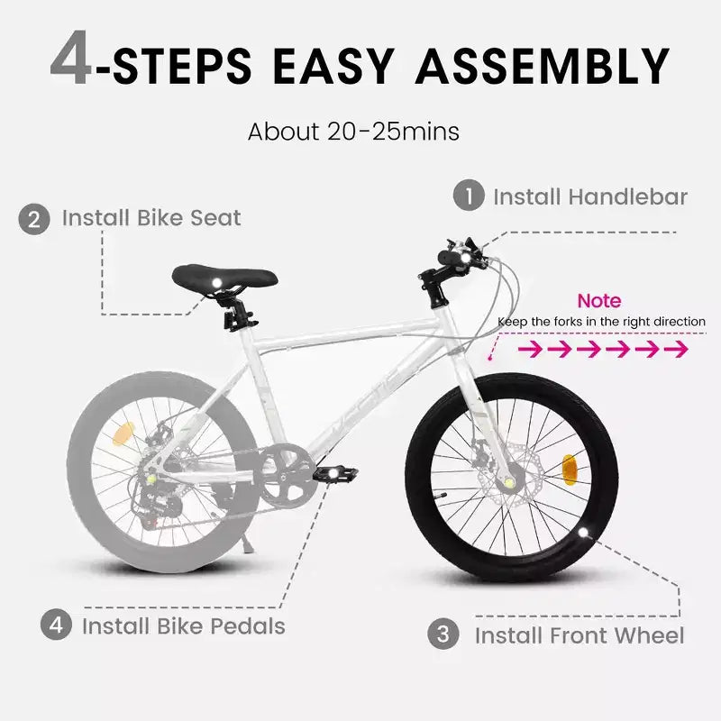 Vélo enfant Okak 20" avec 7 vitesses et cadre en acier, vélo enfant avec double freins à disque et pneus de 1,75", vélos cruiser pour garçons et filles
