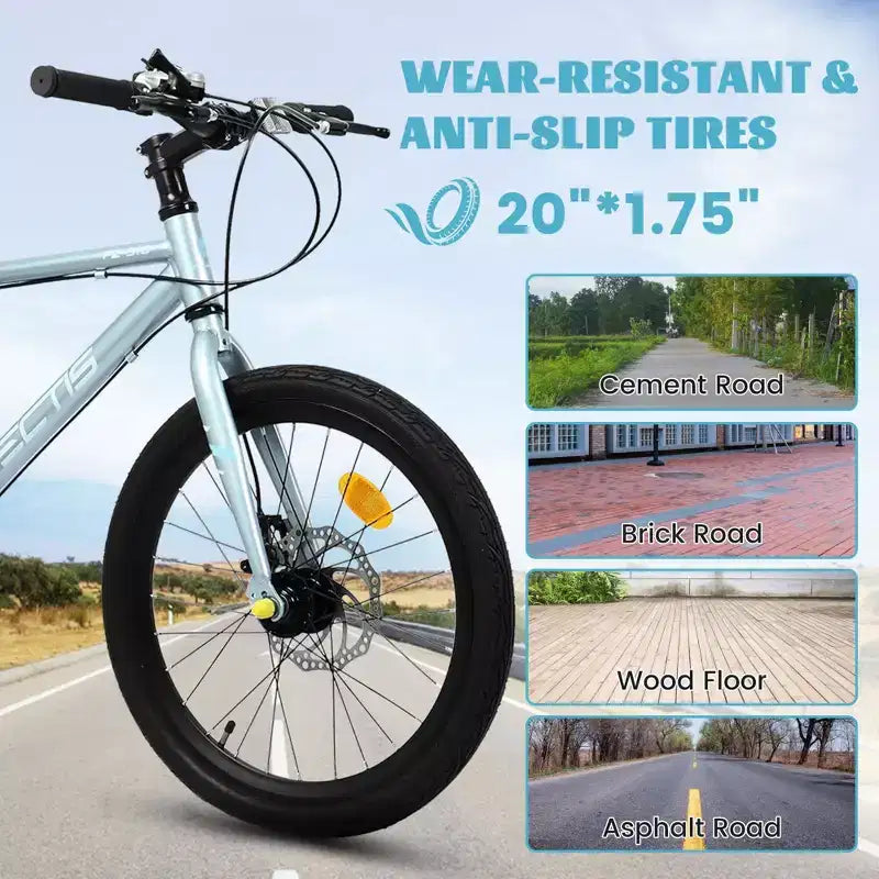 Vélo enfant Okak 20" avec 7 vitesses et cadre en acier, vélo enfant avec double freins à disque et pneus de 1,75", vélos cruiser pour garçons et filles