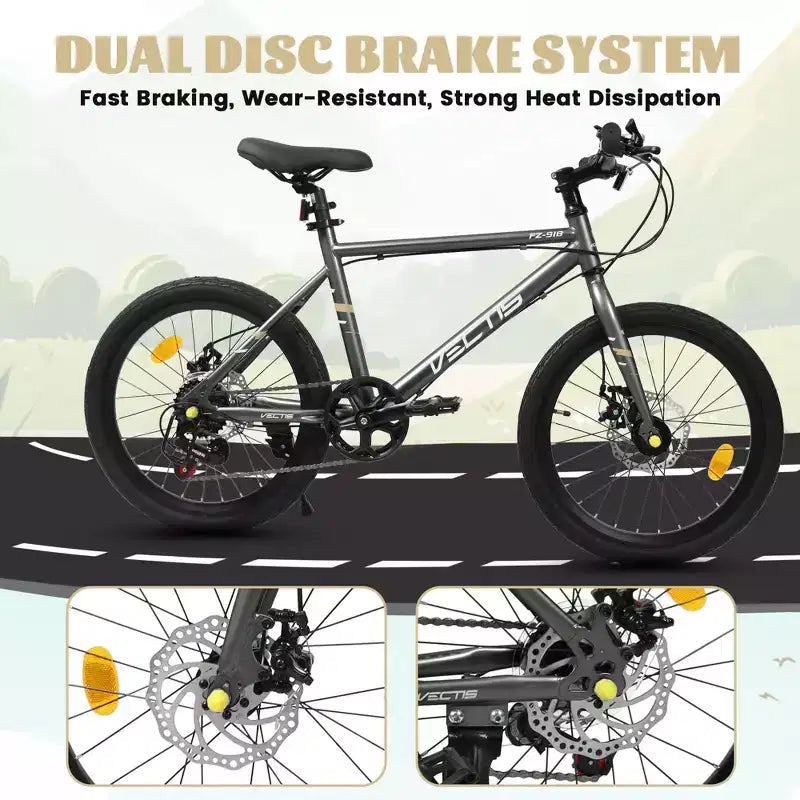 Vélo enfant Okak 20" avec 7 vitesses et cadre en acier, vélo enfant avec double freins à disque et pneus de 1,75", vélos cruiser pour garçons et filles