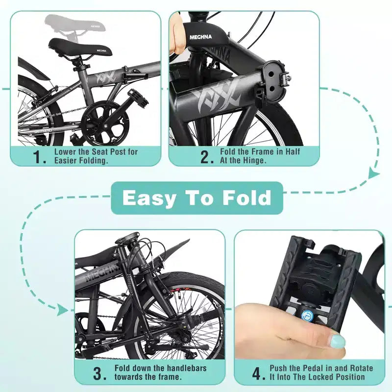 Vélo Pliant Okak 20 pouces avec Panier Avant, Support Téléphone et Garde-Boue, Vélo Adulte 6 Vitesses avec Cadre en Acier et Double Frein V-Brake, Vélo pour Hommes et Femmes