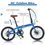 Vélo Pliant Okak 20 pouces avec Cadre Léger en Aluminium, Vélo de Ville 7 Vitesses avec Selle et Guidon Réglables pour les Trajets Urbains, Bleu