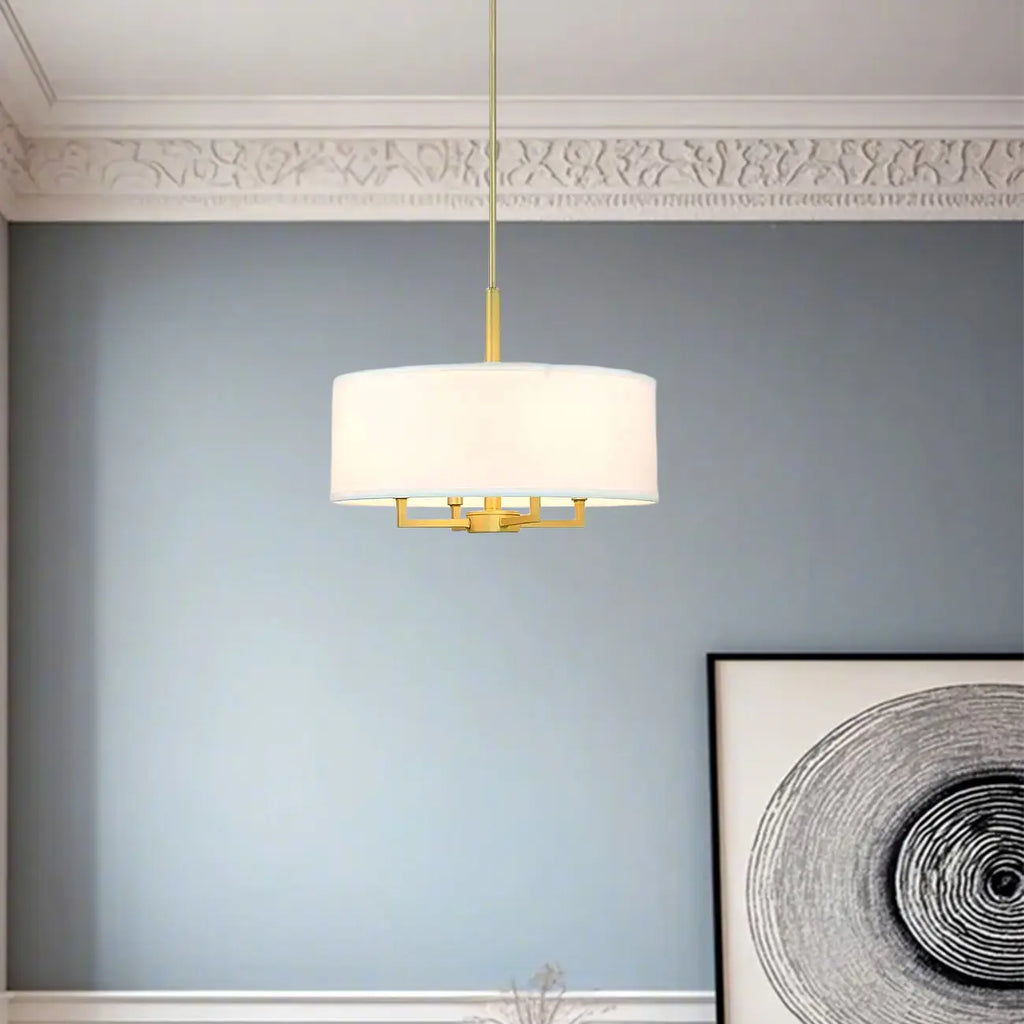 Lustres tambour modernes en tissu avec une élégante finition dorée