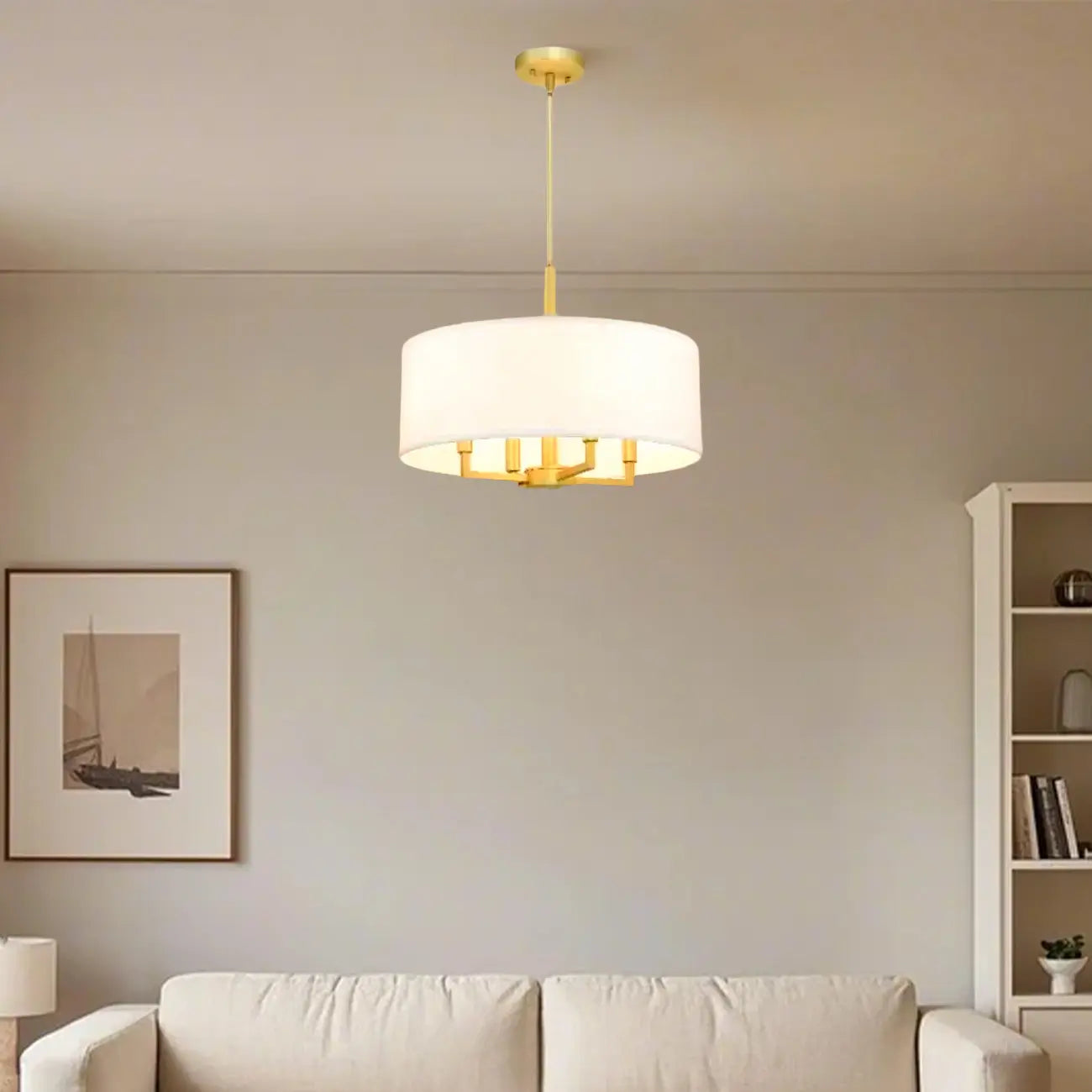Lustres tambour modernes en tissu avec une élégante finition dorée