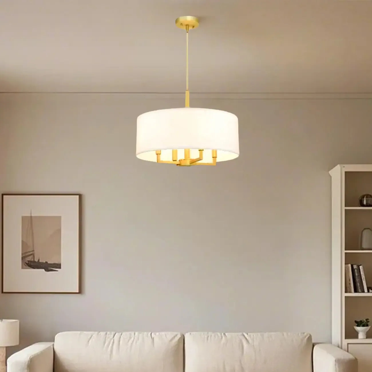 Lustres tambour modernes en tissu avec une élégante finition dorée