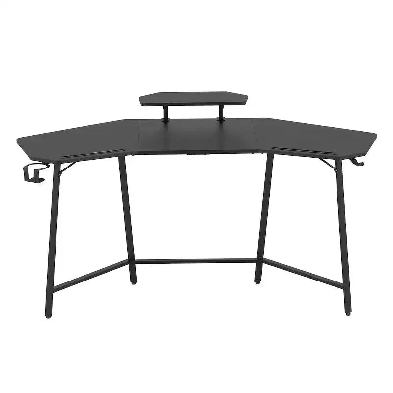 Bureau de jeu avec étagère et porte-accessoires, noir