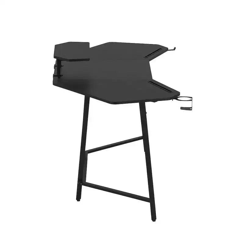 Bureau de jeu avec étagère et porte-accessoires, noir