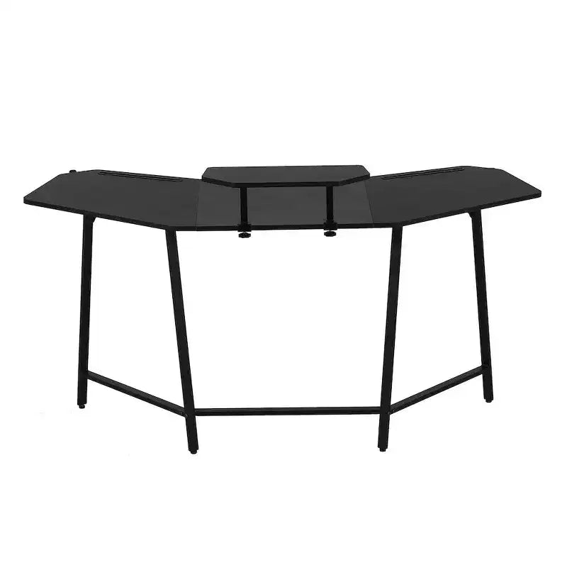 Bureau de jeu avec étagère et porte-accessoires, noir