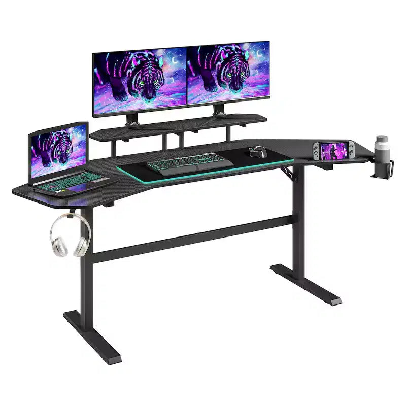 Bureau de gamer avec étagères et support pour accessoires