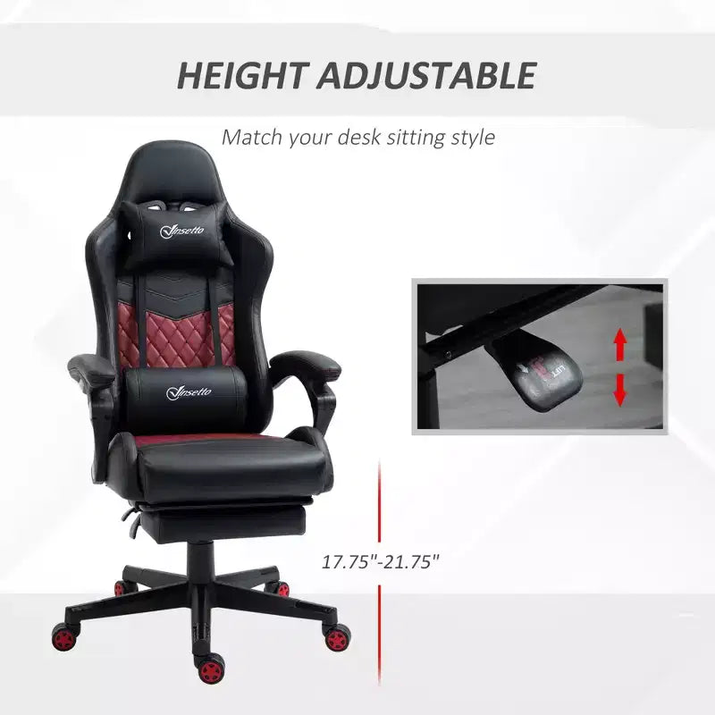 Sedia da gaming da corsa in pelle PU Diamond, sedia da ufficio da gamer con schienale alto girevole reclinabile con poggiapiedi, supporto lombare, altezza regolabile
