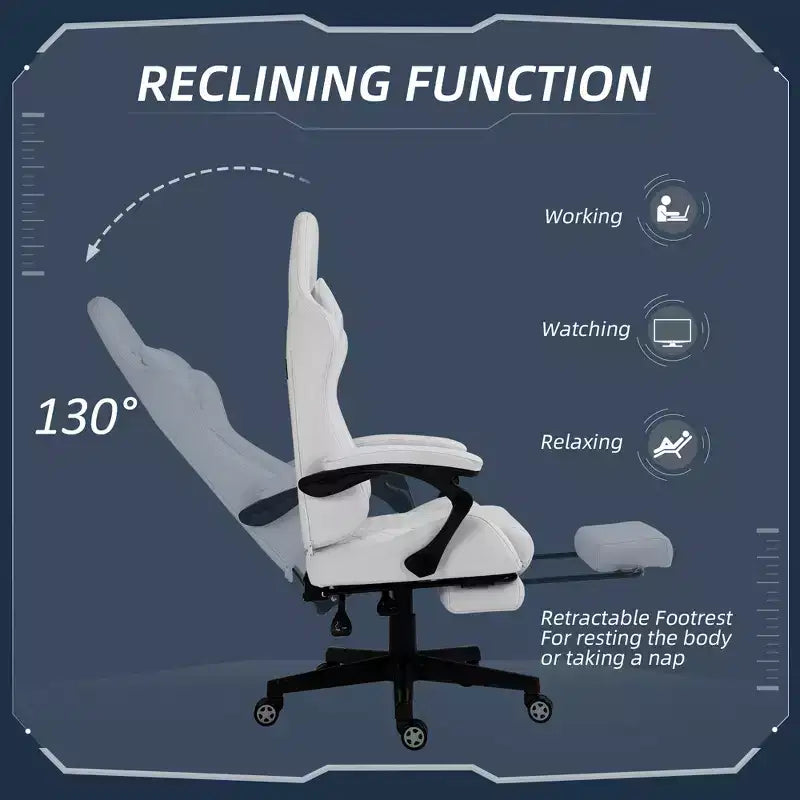 Sedia da gaming ergonomica in pelle PU, sedia da ufficio/computer da corsa con ruote girevoli, poggiapiedi estraibile, poggiatesta, supporto lombare e braccioli