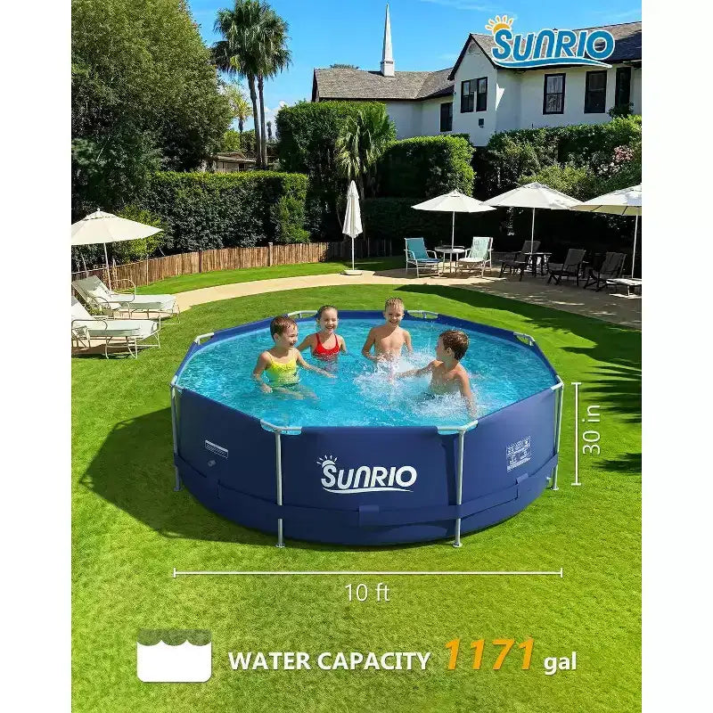 Piscine hors-sol ronde Sunrio 3,05 x 0,76 m avec cadre – Comprend une pompe de filtration de 2000 L/h et une couverture