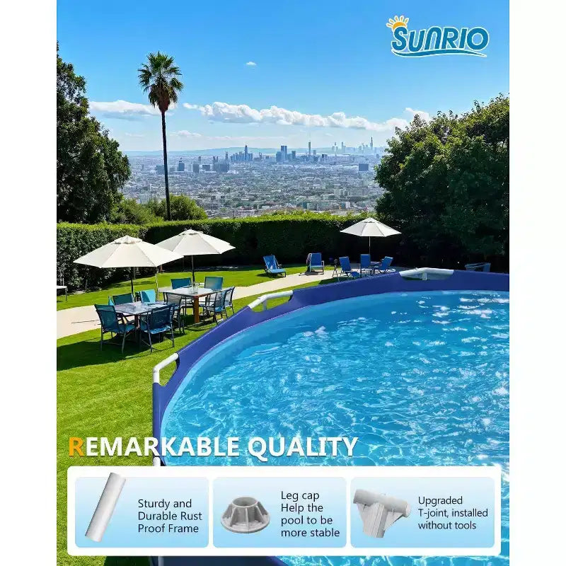 Piscine hors-sol ronde Sunrio 3,05 x 0,76 m avec cadre – Comprend une pompe de filtration de 2000 L/h et une couverture