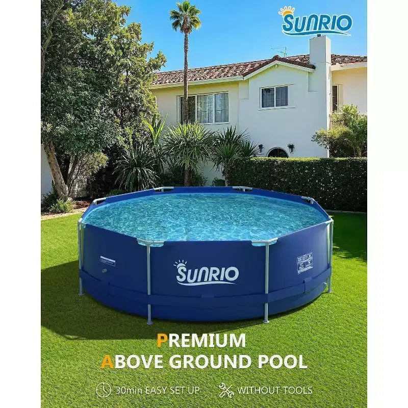 Piscine hors-sol ronde Sunrio 3,05 x 0,76 m avec cadre – Comprend une pompe de filtration de 2000 L/h et une couverture