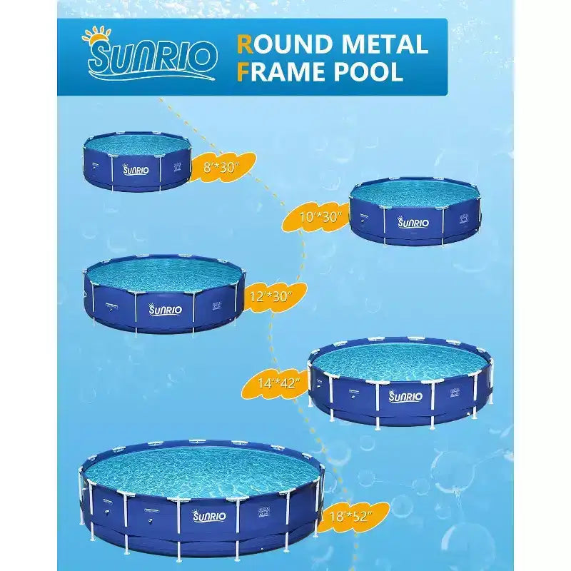 Piscine hors-sol ronde Sunrio 3,05 x 0,76 m avec cadre – Comprend une pompe de filtration de 2000 L/h et une couverture