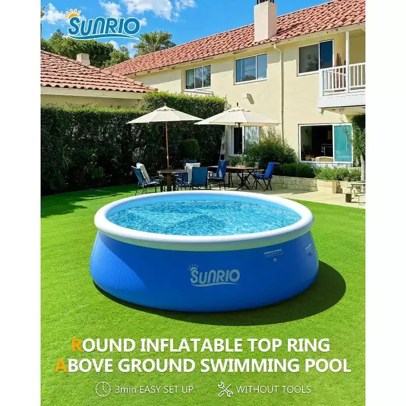 Piscine Gonflable Sunrio Hors Sol Piscine Familiale Ronde pour S'amuser dans le Jardin Bleu