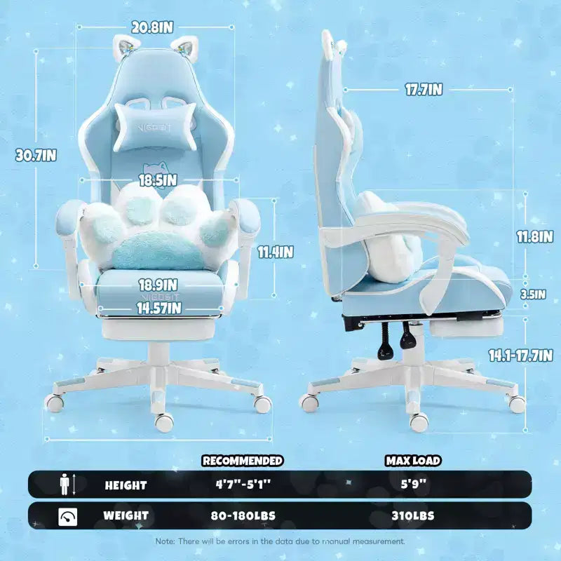 Chaise de jeu pivotante Okak Modern Cute Cat avec coussin lombaire patte, chaise d'ordinateur ergonomique haute pour adultes