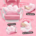 Chaise de jeu pivotante Okak Modern Cute Cat avec coussin lombaire patte, chaise d'ordinateur ergonomique haute pour adultes