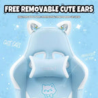 Chaise de jeu pivotante Okak Modern Cute Cat avec coussin lombaire patte, chaise d'ordinateur ergonomique haute pour adultes