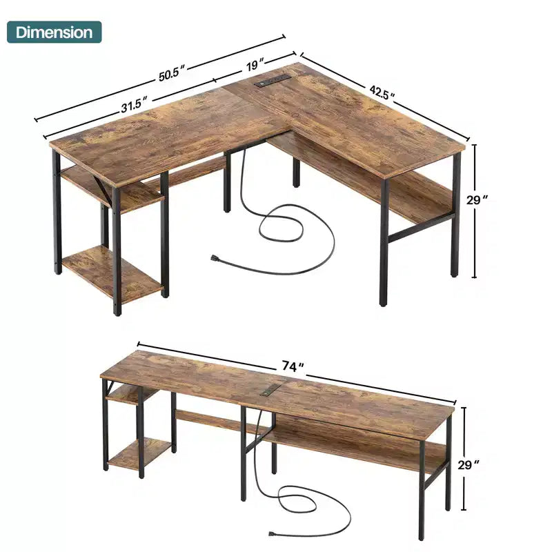 Besiost Scrivania a L da 47 pollici con contenitore, presa di corrente, porte USB, scrivania reversibile