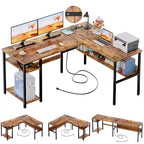 Besiost Scrivania a L da 47 pollici con contenitore, presa di corrente, porte USB, scrivania reversibile