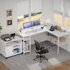 Besiost Scrivania a L da 47 pollici con contenitore, presa di corrente, porte USB, scrivania reversibile
