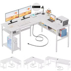 Besiost Scrivania a L da 47 pollici con contenitore, presa di corrente, porte USB, scrivania reversibile