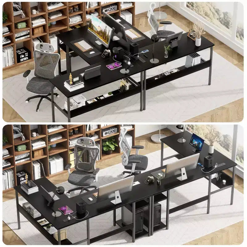 Besiost Scrivania a L da 47 pollici con contenitore, presa di corrente, porte USB, scrivania reversibile