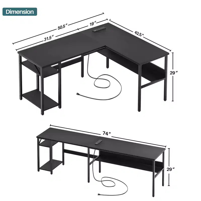 Besiost Scrivania a L da 47 pollici con contenitore, presa di corrente, porte USB, scrivania reversibile