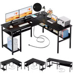 Besiost Scrivania a L da 47 pollici con contenitore, presa di corrente, porte USB, scrivania reversibile
