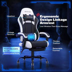 RSPGAME Sedia da Gaming Ergonomica di Base per Adulti, Sedie da Ufficio in Pelle PU con Supporto Lombare Vibrante e Poggiapiedi Retrattile, Sedie per Computer per la Casa