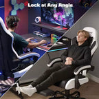RSPGAME Sedia da Gaming Ergonomica di Base per Adulti, Sedie da Ufficio in Pelle PU con Supporto Lombare Vibrante e Poggiapiedi Retrattile, Sedie per Computer per la Casa